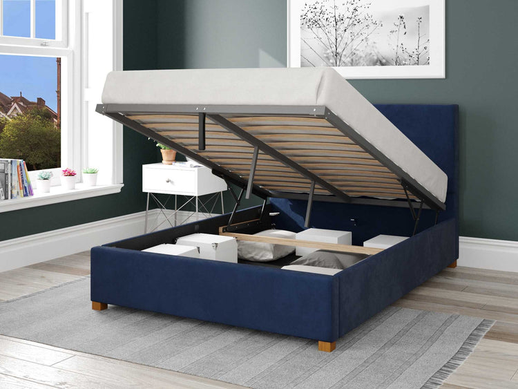 Better Peterborough Blue Ottoman Bed Open-Better Bed Company
