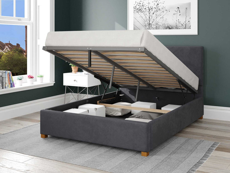Better Peterborough Dark Grey Ottoman Bed Open-Better Bed Company