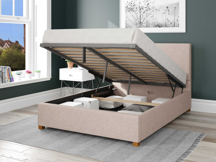 Better Peterborough Pink Natural Ottoman Bed Open-Better Bed Company