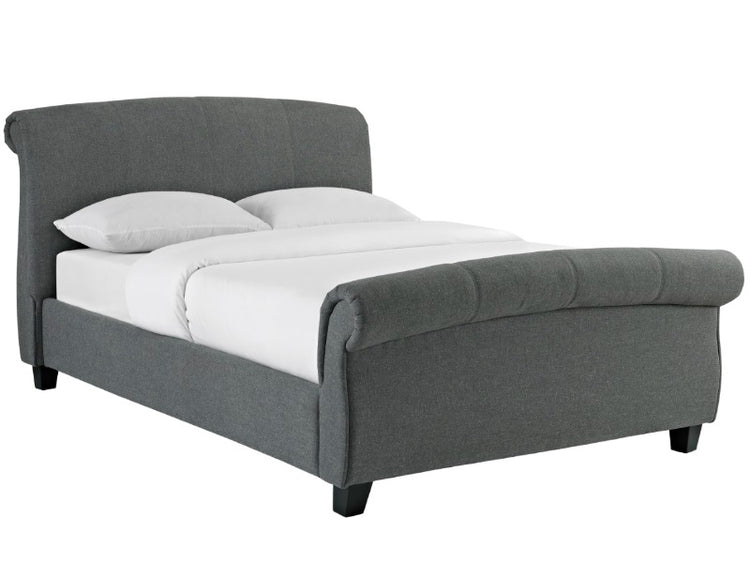 Heartlands Furniture Arabella Grey Linen Bed Frame From Side-Better Bed Company