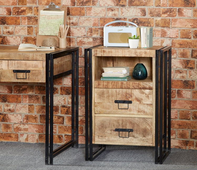 Indian Hub Cosmo Industrial 2 Drawer Side Table