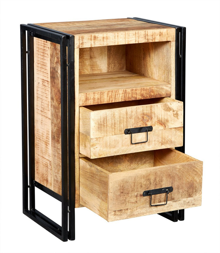 Indian Hub Cosmo Industrial 2 Drawer Side Table