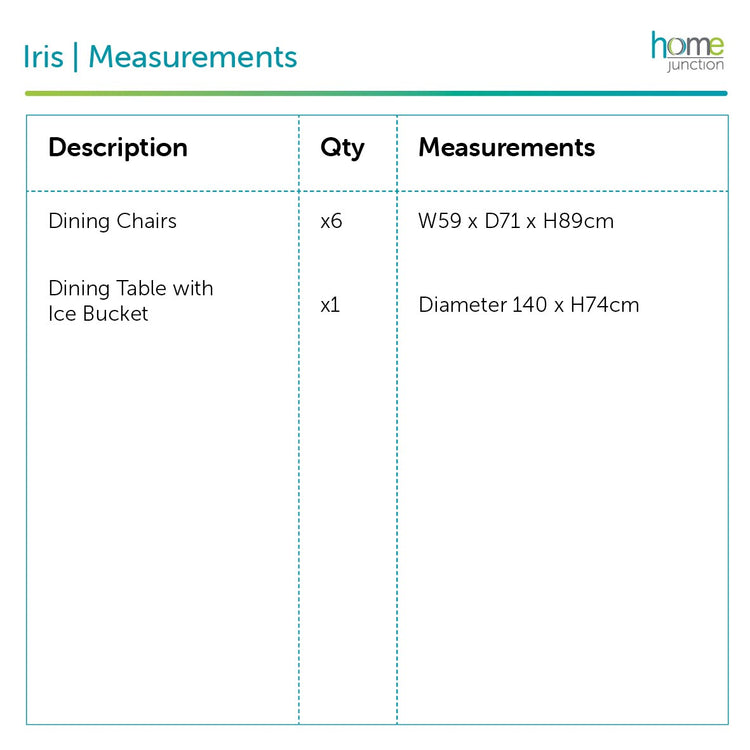 Home Junction Iris Round Dining Table with Ice Bucket and 6 Armchairs