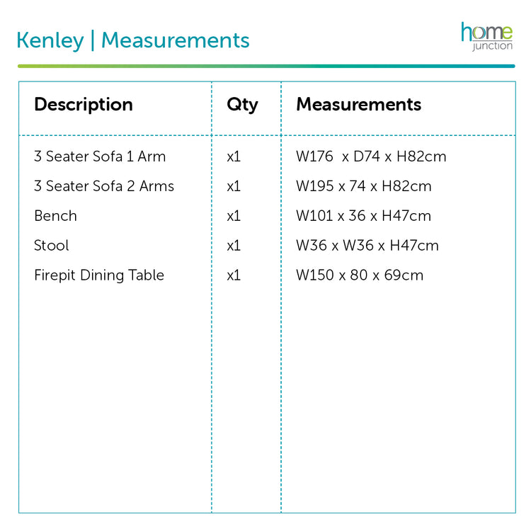 Home Junction Kenley Corner Sofa with Firepit Dining Table, Bench and Stool