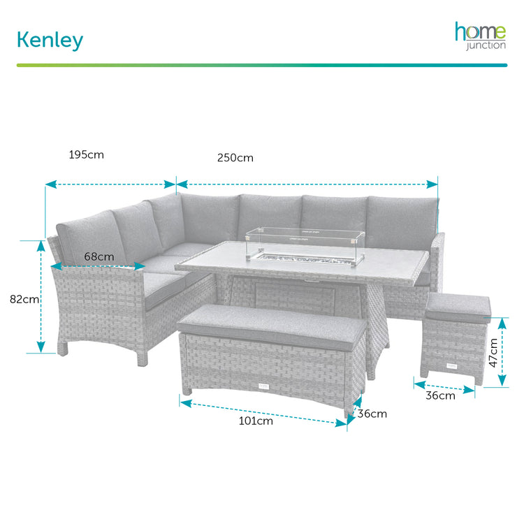 Home Junction Kenley Corner Sofa with Firepit Dining Table, Bench and Stool