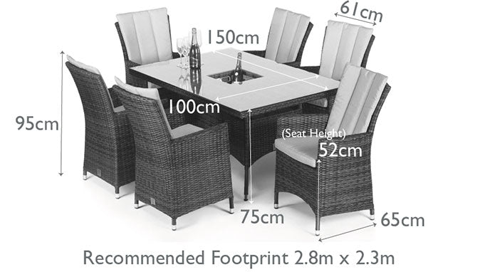 Maze LA 6 Seat Rectangular Rattan Dining Set With Ice Bucket