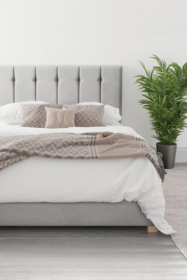 Aspire Furniture Hepburn Light Silver Velvet Ottoman Bed