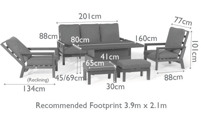 Maze Manhattan Reclining 3 Seat Sofa Set With Rising Table And Footstools