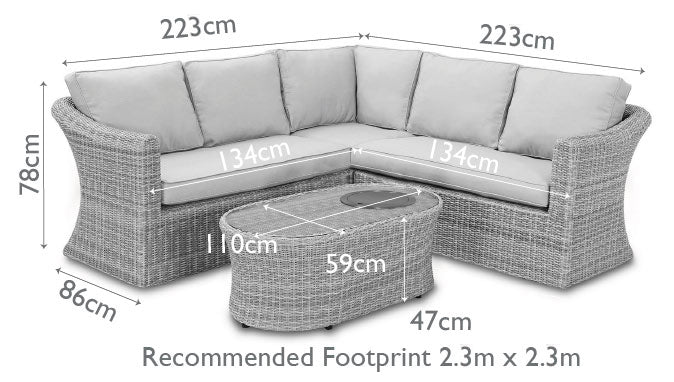 Maze Oxford Small Corner Sofa Set With Fire Pit Coffee Table