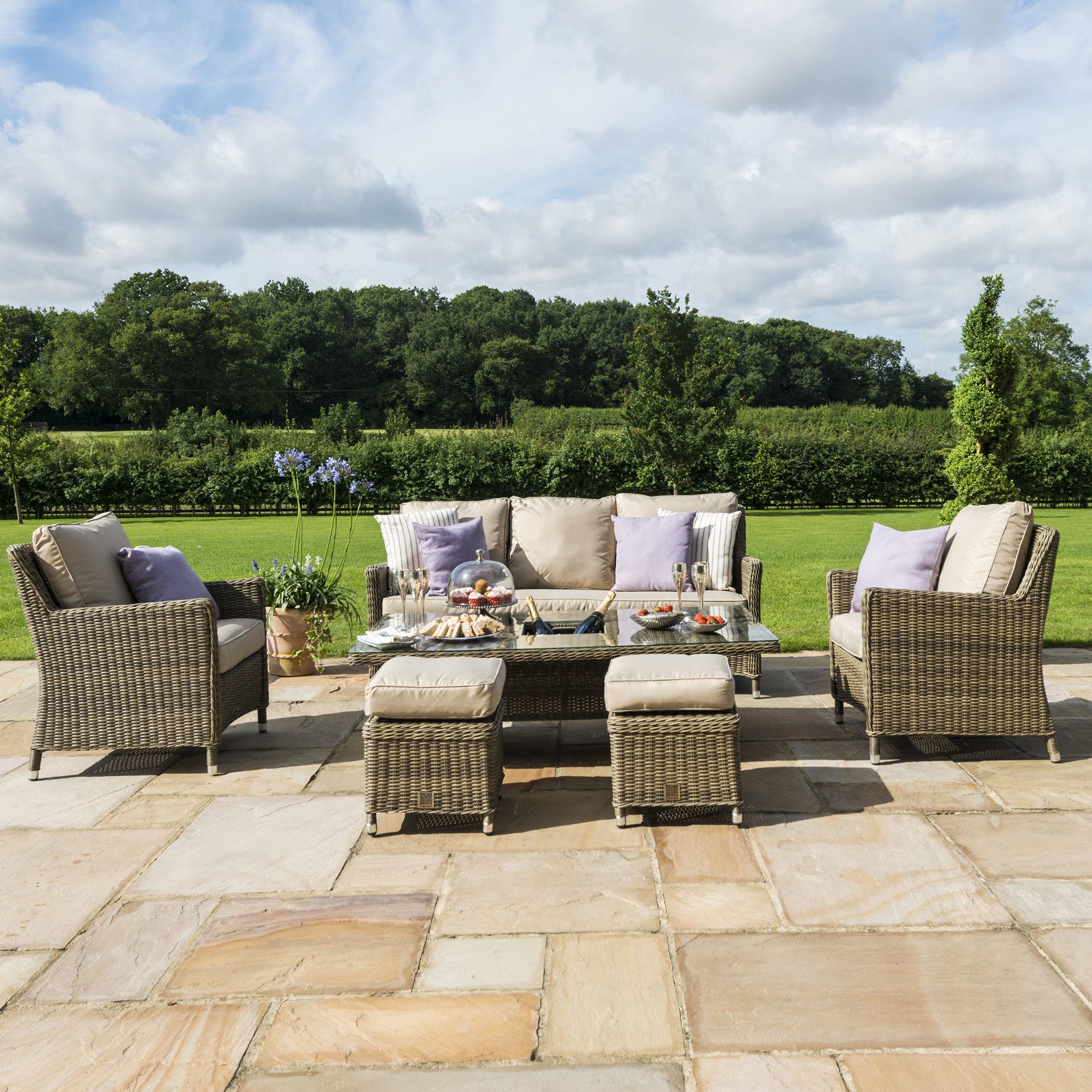 Maze Rattan Winchester Sofa Dining Set With Ice Bucket And Rising Table ...