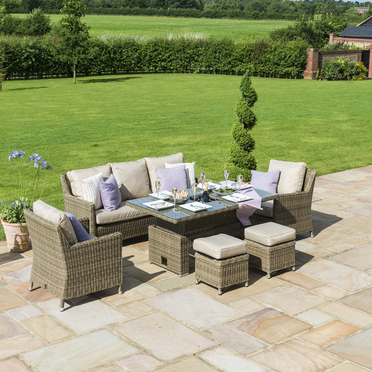 Maze Rattan Winchester Sofa Dining Set With Ice Bucket And Rising Table