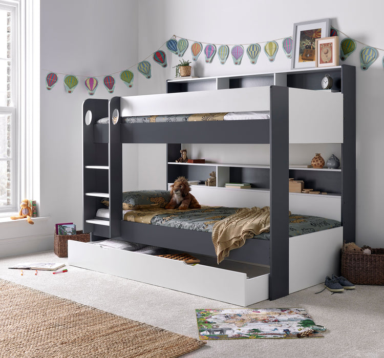 Oliver Bunk Bed With 2 Mattresses Bundle Grey and White-Better Bed Company