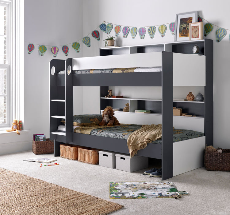 Oliver Bunk Bed With 2 Mattresses Bundle Grey And White With Storage-Better Bed Company