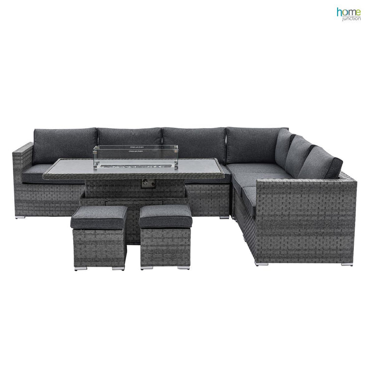 Home Junction Olympus Corner Sofa with Rising Coffee to Dining Firepit Table and Stools