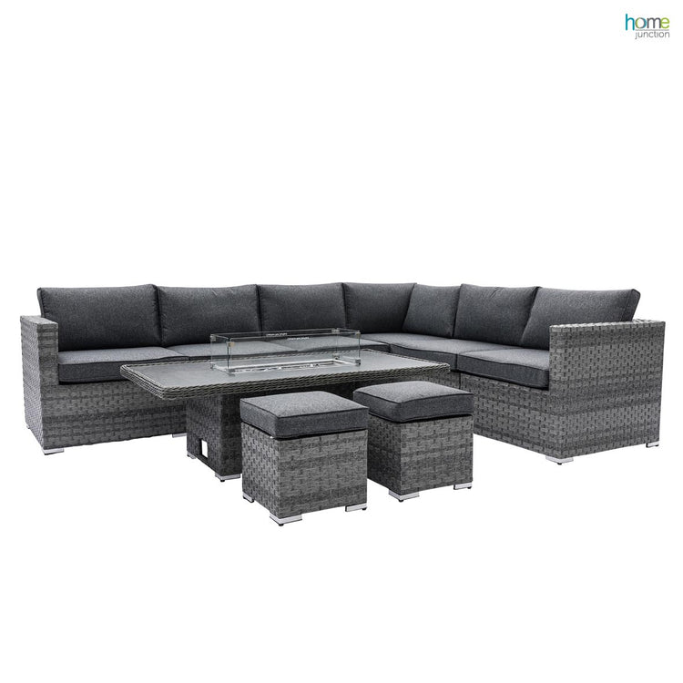 Home Junction Olympus Corner Sofa with Rising Coffee to Dining Firepit Table and Stools