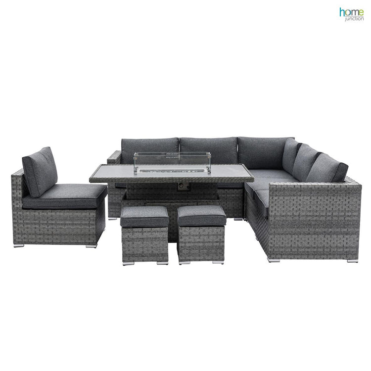 Home Junction Olympus Corner Sofa with Rising Coffee to Dining Firepit Table and Stools