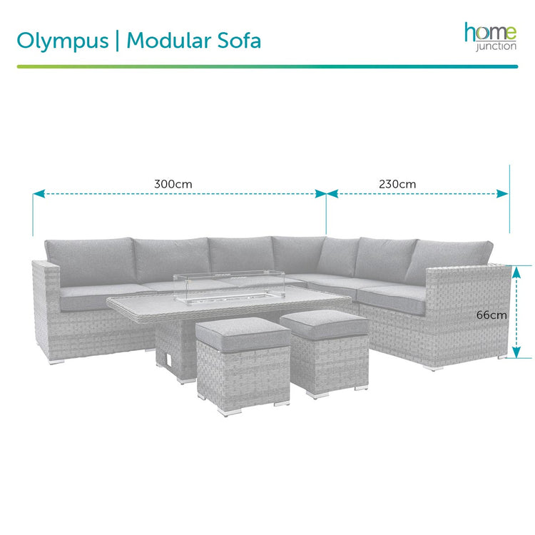 Home Junction Olympus Corner Sofa with Rising Coffee to Dining Firepit Table and Stools