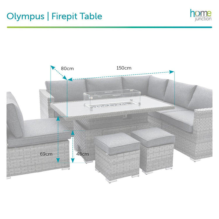 Home Junction Olympus Corner Sofa with Rising Coffee to Dining Firepit Table and Stools