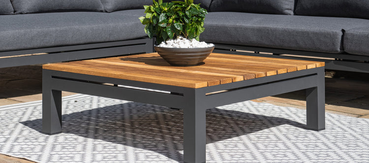 Maze Rattan Oslo Large Corner Group With Teak Coffee Table Ornament On Table-Better Bed Company
