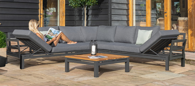Maze Rattan Oslo Large Corner Group With Teak Coffee Table Reclining Up-Better Bed Company
