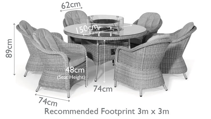 Maze Oxford 6 Seat Round Fire Pit Dining Set With Heritage Chairs And Lazy Susan