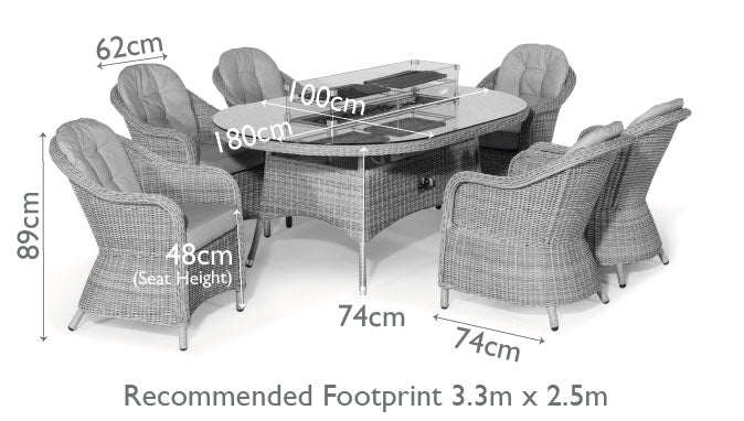 Maze Winchester 6 Seat Oval Fire Pit Dining Set With Heritage Chairs