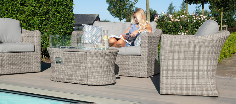 Maze Oxford 2 Seat Sofa Set With Fire Pit Coffee Table