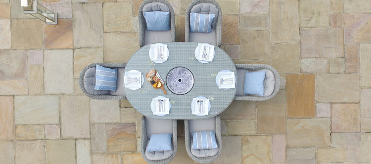 Maze Oxford 6 Seat Oval Dining Set With Ice Bucket And Heritage Chairs With Lazy Susan