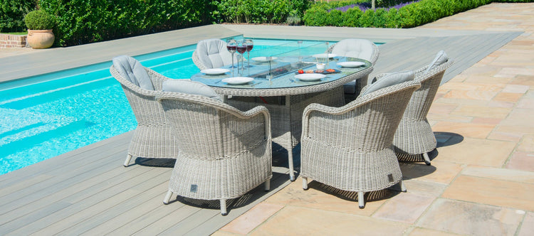 Maze Oxford 6 Seat Oval Fire Pit Dining Set With Heritage Chairs