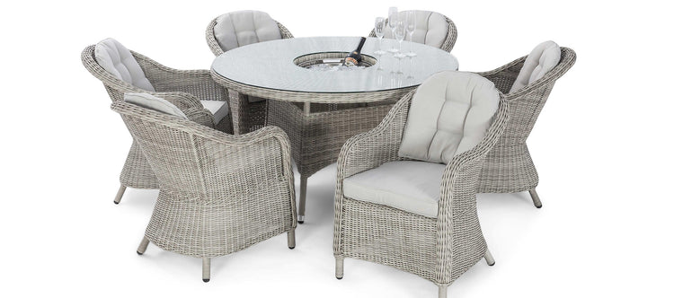 Maze Oxford 6 Seat Round Dining Set With Ice Bucket And Heritage Chairs With Lazy Susan