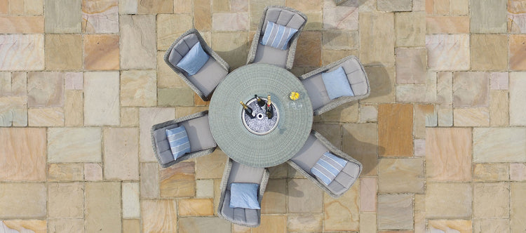 Maze Oxford 6 Seat Round Dining Set With Ice Bucket And Venice Chairs With Lazy Susan