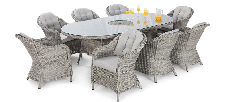 Maze Oxford 8 Seat Oval Dining Set With Ice Bucket And Heritage Chairs With Lazy Susan