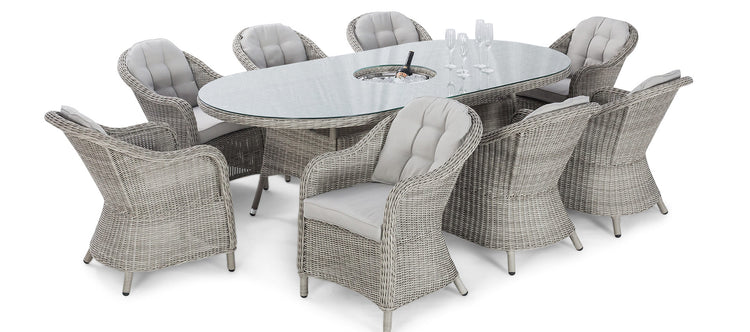 Maze Oxford 8 Seat Oval Dining Set With Ice Bucket And Heritage Chairs With Lazy Susan