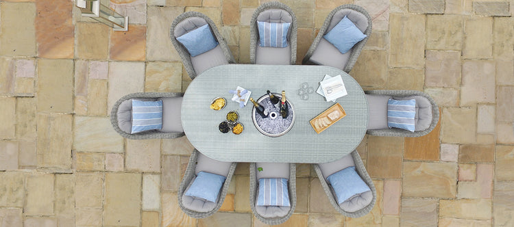 Maze Oxford 8 Seat Oval Dining Set With Ice Bucket And Heritage Chairs With Lazy Susan