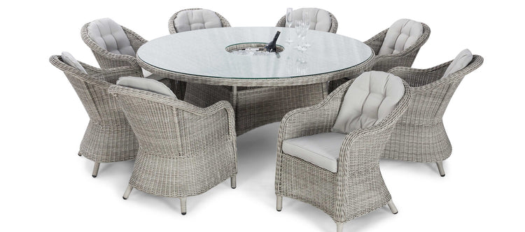 Maze Oxford 8 Seat Round Dining Set With Ice Bucket And Heritage Chairs With Lazy Susan