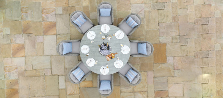 Maze Oxford 8 Seat Round Dining Set With Ice Bucket And Heritage Chairs With Lazy Susan