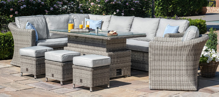 Maze Rattan Oxford Deluxe Large Corner Dining Set With Rising Table And Armchair Side View-Better Bed Company