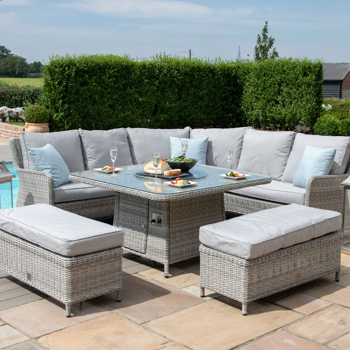 Rattan sets hot sale with fire pit
