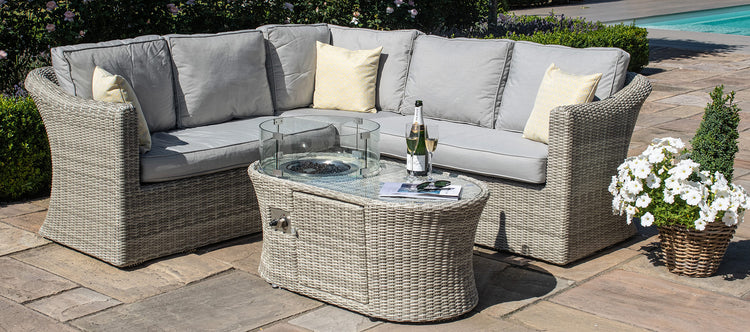 Maze Oxford Small Corner Sofa Set With Fire Pit Coffee Table