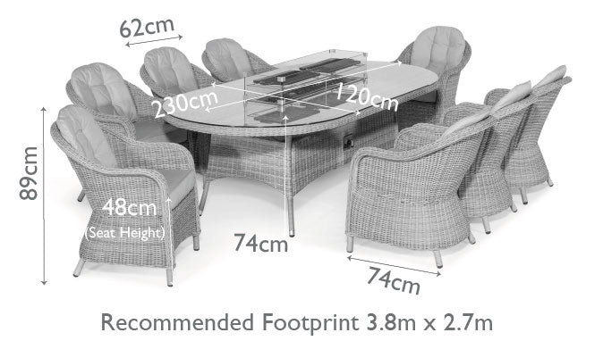 Maze Winchester 8 Seat Oval Fire Pit Dining Set With Heritage Chairs