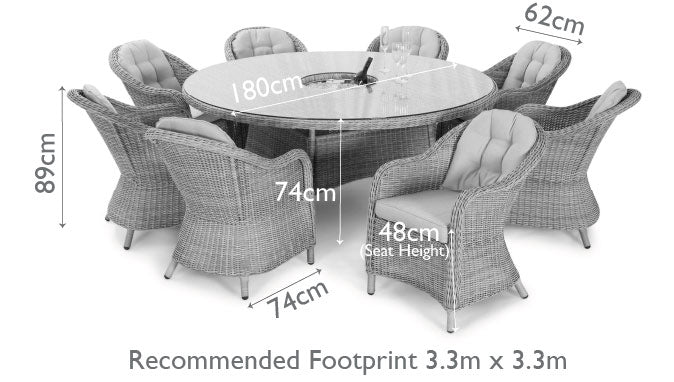 Maze Oxford 8 Seat Round Dining Set With Ice Bucket And Heritage Chairs With Lazy Susan