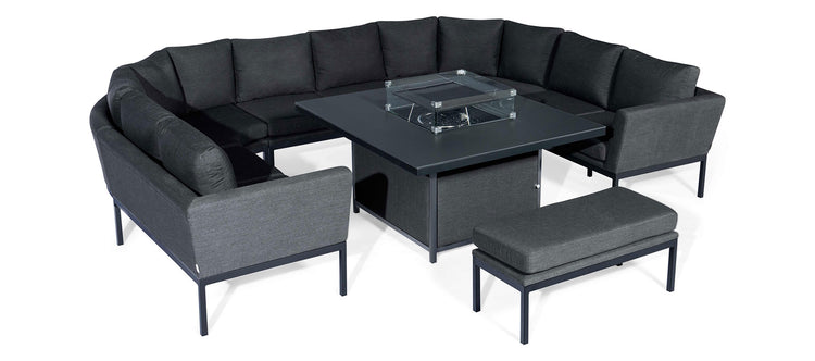 Maze Rattan Pulse U Shape Corner Dining Set With Fire Pit Table Charcoal-Better Bed Company