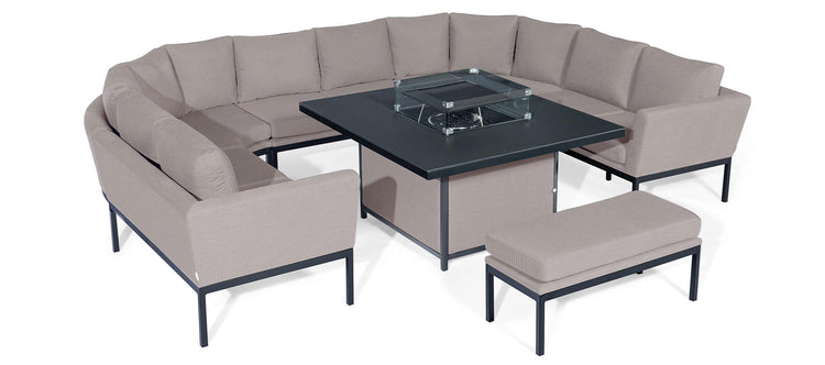 Maze Rattan Pulse U Shape Corner Dining Set With Fire Pit Table Taupe-Better Bed Company