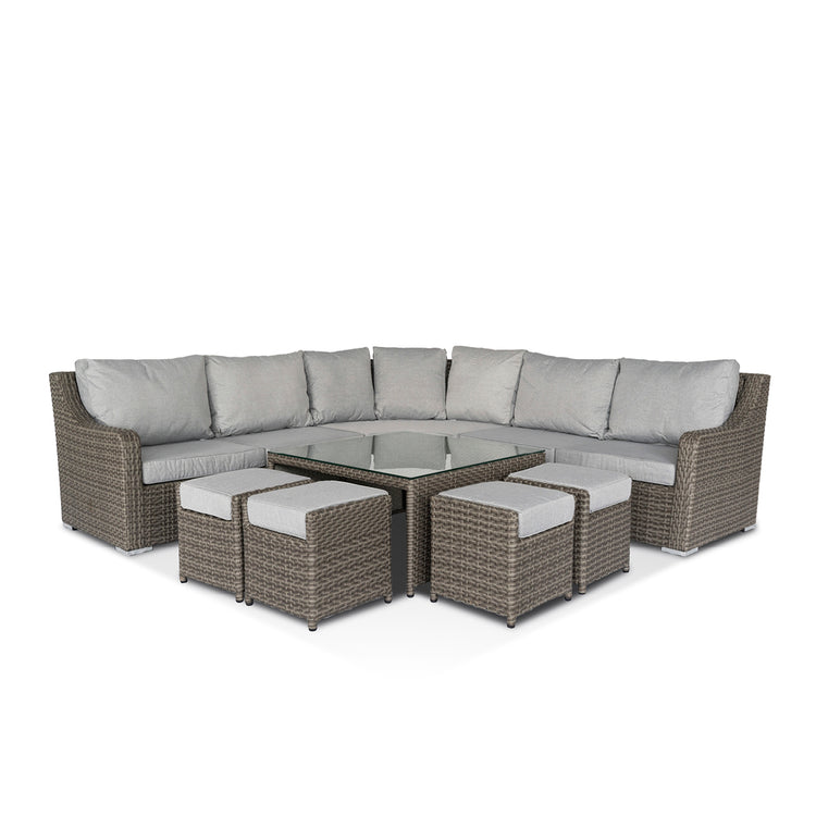 Home Junction Sabine Large Corner Sofa, Square Coffee Table with 4 Stools