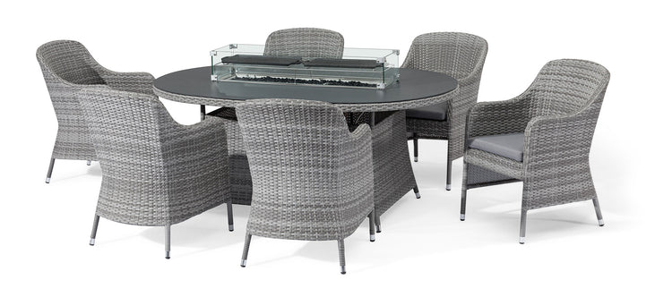 Maze Santorini 6 Seat Oval Rattan Dining Set With Fire Pit Table