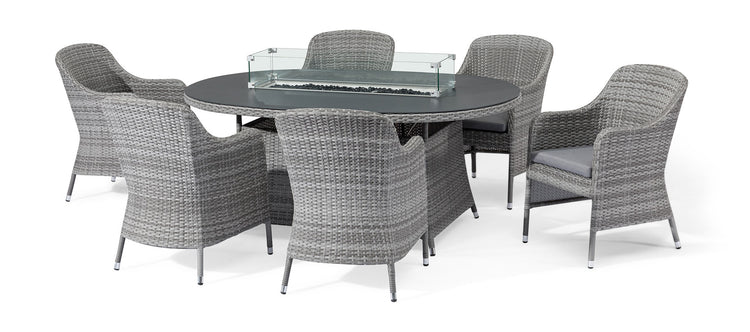 Maze Santorini 6 Seat Oval Rattan Dining Set With Fire Pit Table