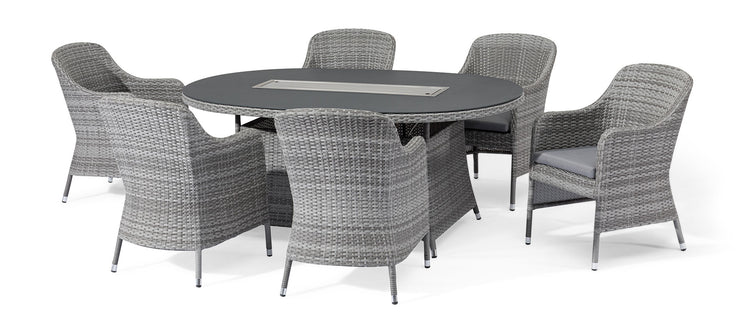 Maze Santorini 6 Seat Oval Rattan Dining Set With Fire Pit Table