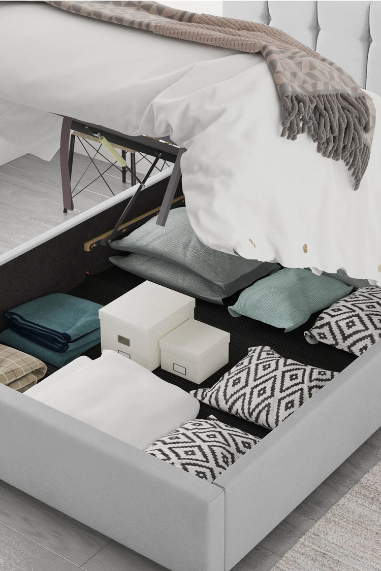 Aspire Furniture Hepburn Light Silver Velvet Ottoman Bed