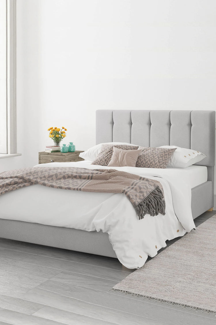 Aspire Furniture Hepburn Light Silver Velvet Ottoman Bed