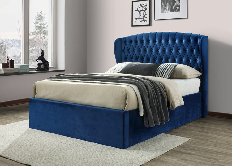 Bedmaster Warwick Wing Velvet Ottoman Bed Blue-Better Bed Company